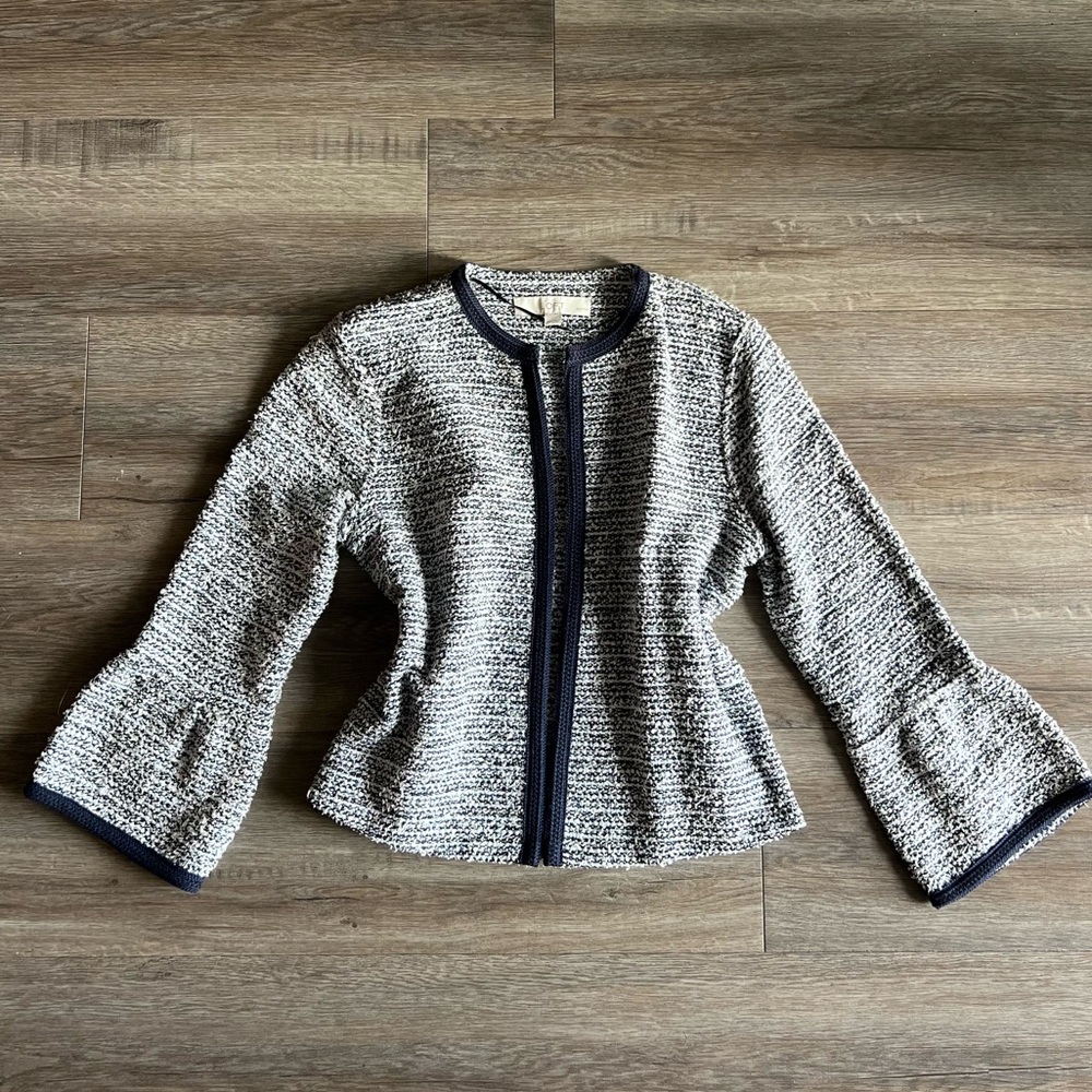 LOFT Textured Tweed Jacket Blazer with Blue Accents